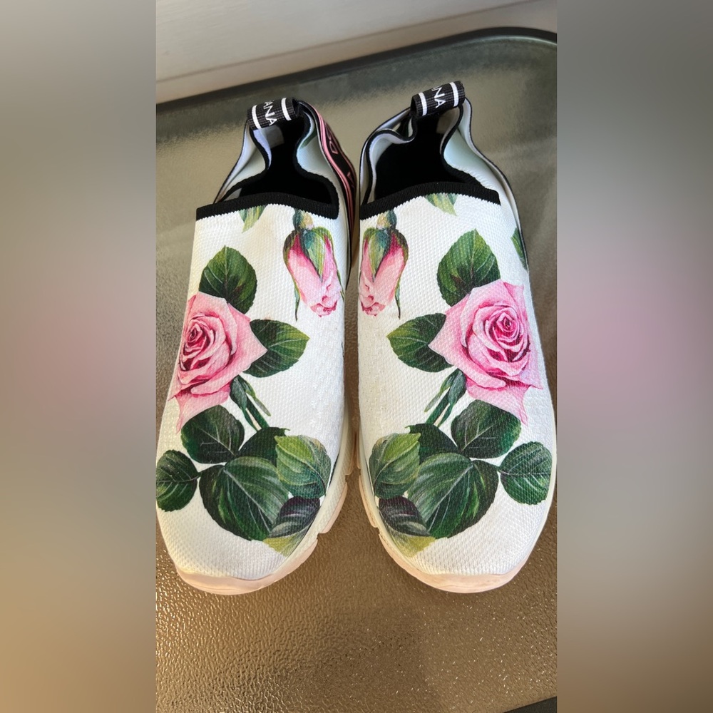 DOLCE & GABBANA Shoes White Rose Print Sorrento Sneakers Girls Sz 35 US 5 - Picture 9 of 10